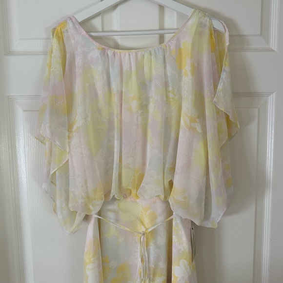 NWT ModCloth Flowy Floral Midi Dress in Pastel Yellow, Pink with Tie Waist - Picture 6 of 16